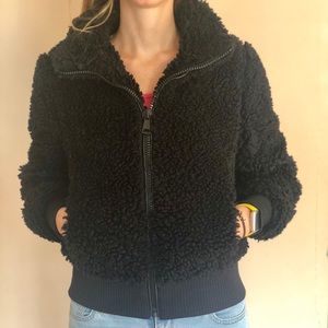 Zara black furry bomber coat